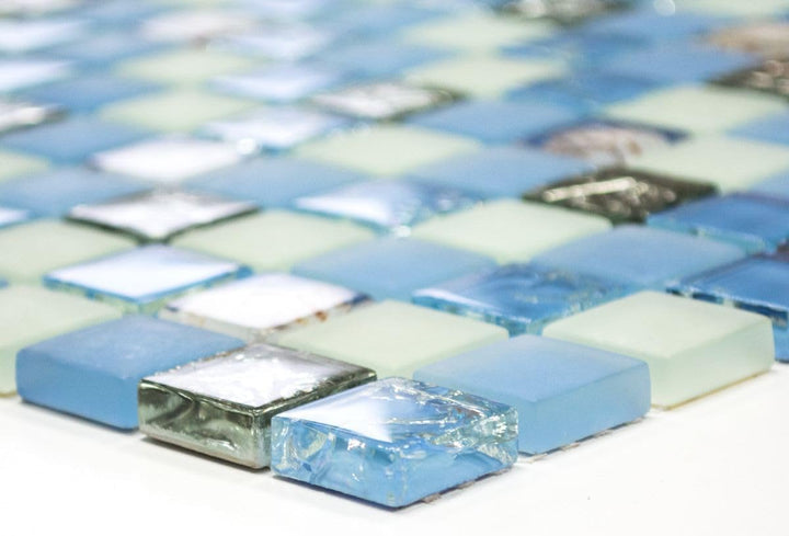 Glasmosaik Quadrat Crystal Muschel blau Transluzent Transparent 3D, Mosaikstein Format: 23x23x8 mm,