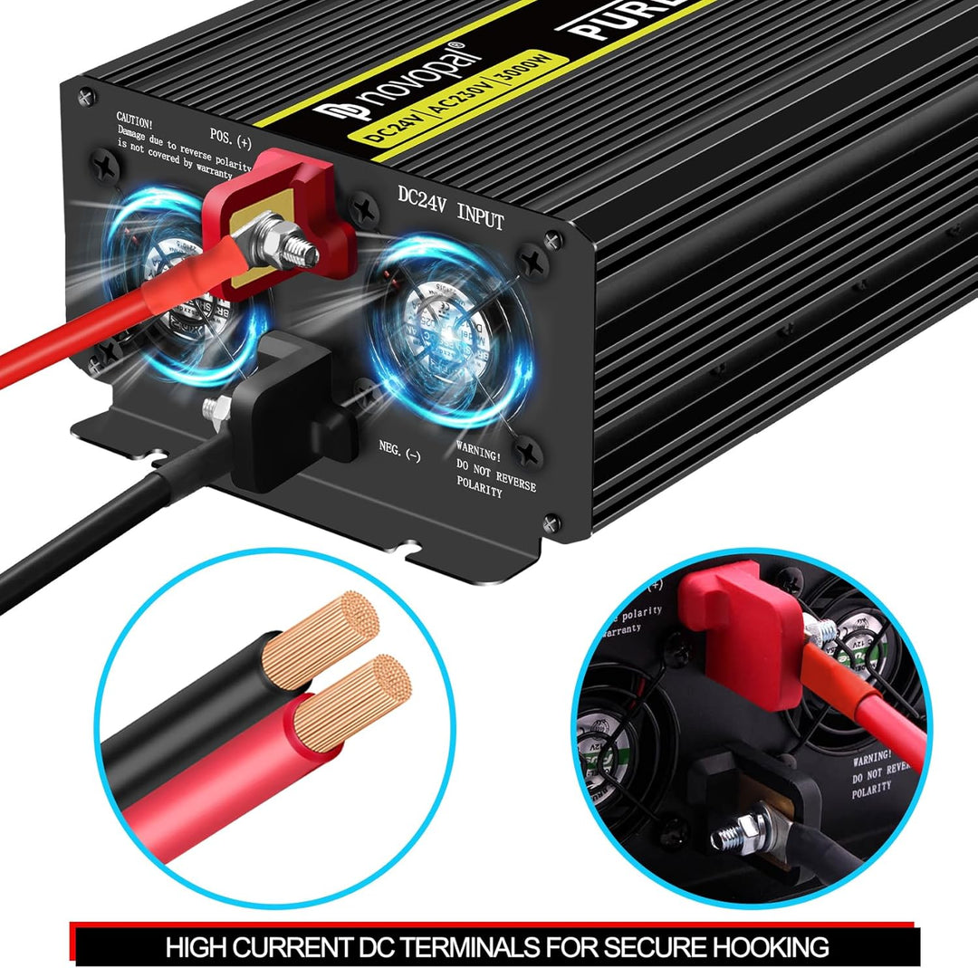NOVOPAL 3000W KFZ Reiner Sinus Spannungswandler - Auto Wechselrichter 24V auf 230V Umwandler - Inver
