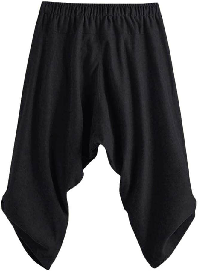 COSDREAMER Herren Mittelalter Hose Wikinger Pirat Kostüm Hose (X-Large, Schwarz 3/4) XL Schwarz 3/4,