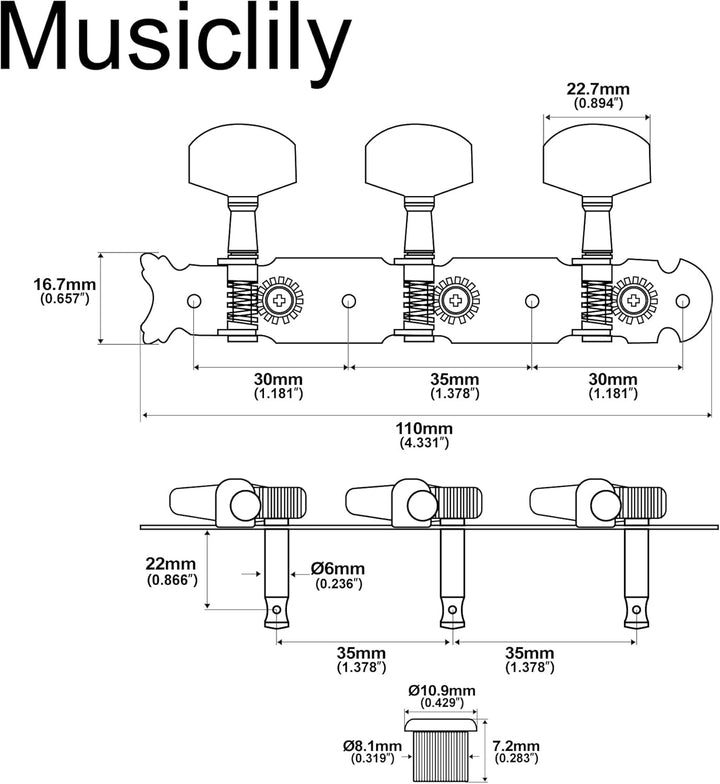 Musiclily Pro 3+3 Guitar Tuners Mechaniken Machine Heads Tuning Pegs für Akustikgitarre, Nickel mit