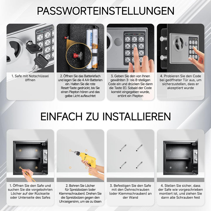 OUUTMEE 45L Tresor Feuerfest mit Feuerfester Wasserdichter Dokumententasche, mit Kombinationsschloss