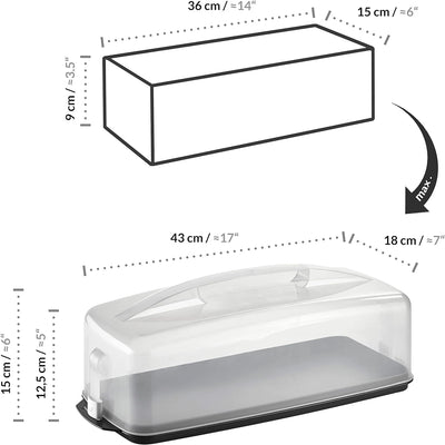 Grizzly Kuchen-Transportbox rechteckig mit klick-Verschluss, 15 x 43 x 18 cm, Kuchenbehälter rechtec