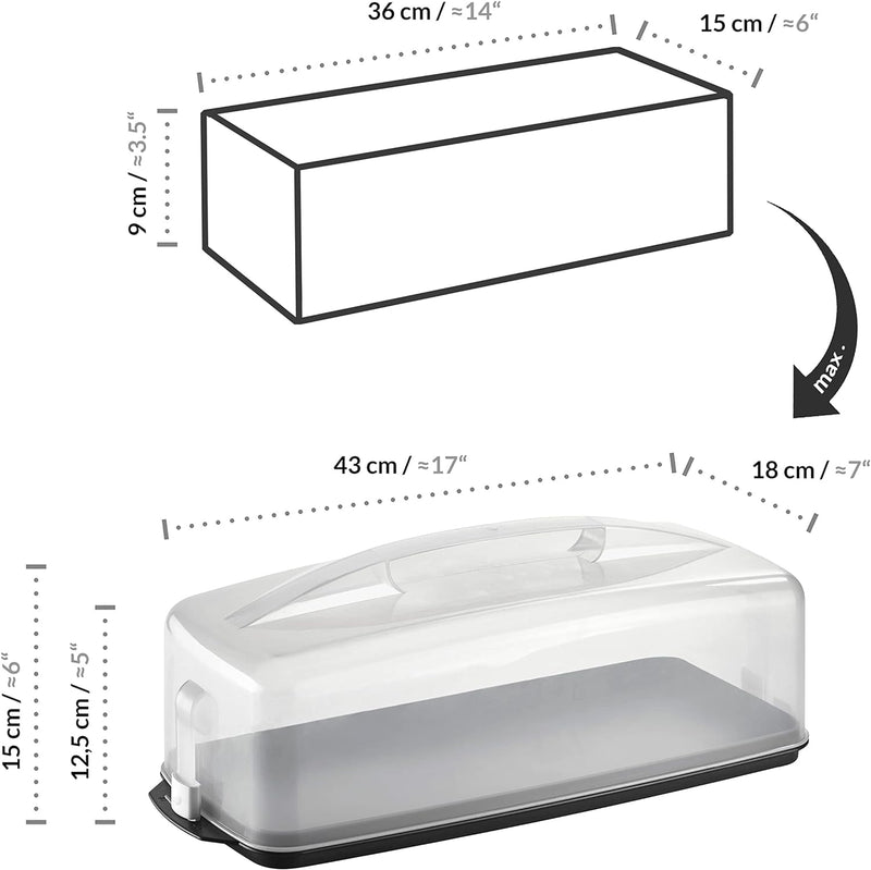 Grizzly Kuchen-Transportbox rechteckig mit klick-Verschluss, 15 x 43 x 18 cm, Kuchenbehälter rechtec