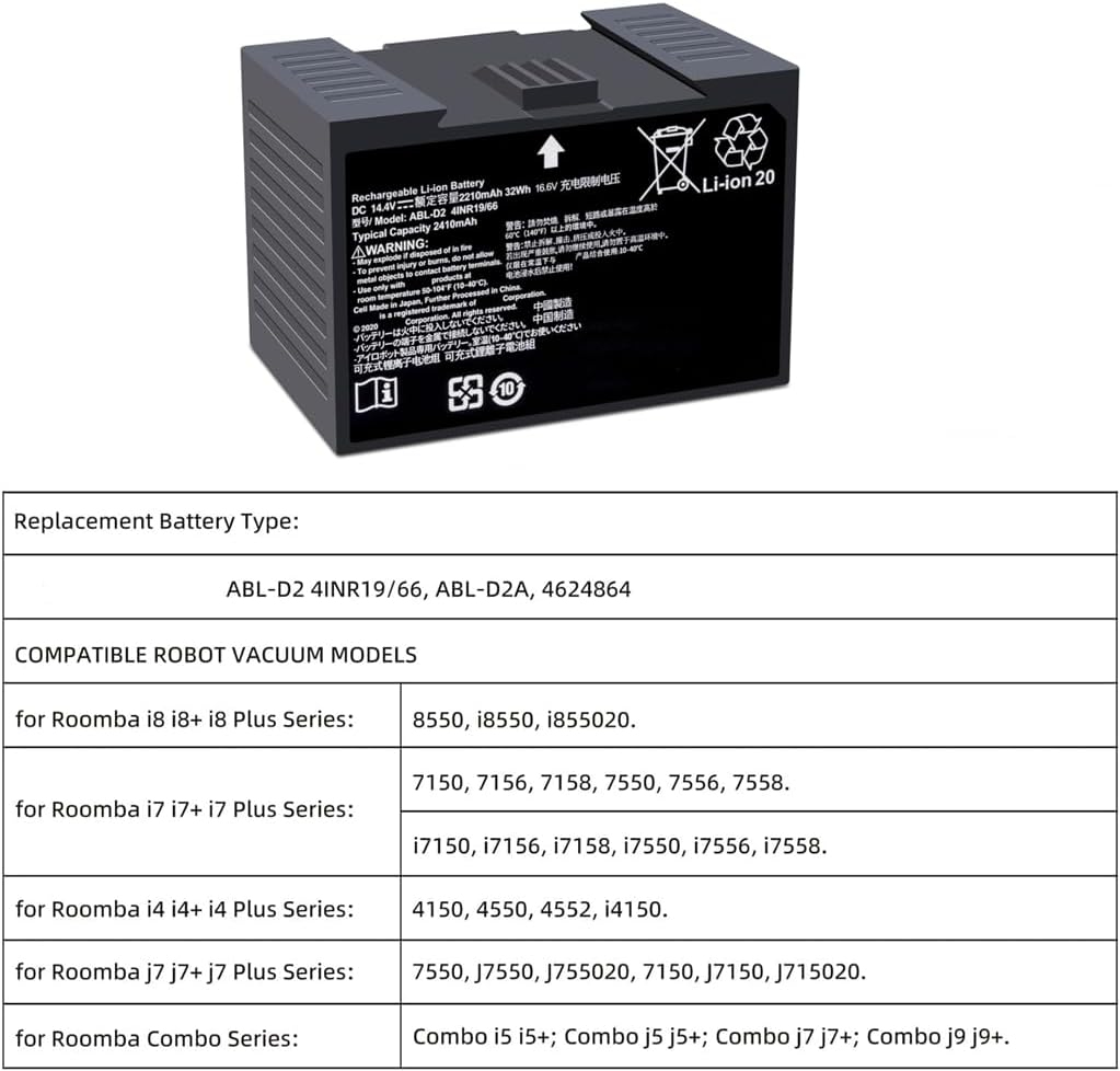 ABL-D2 ABL-D2A Battery for iRobot Roomba j7 i3 i4 i6 i7 i7+ i8 and e5 e6 Series, j7 j7+ j7550 i4 i4+