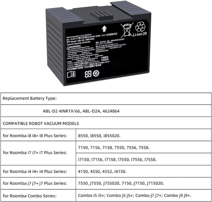 ABL-D2 ABL-D2A Battery for iRobot Roomba j7 i3 i4 i6 i7 i7+ i8 and e5 e6 Series, j7 j7+ j7550 i4 i4+