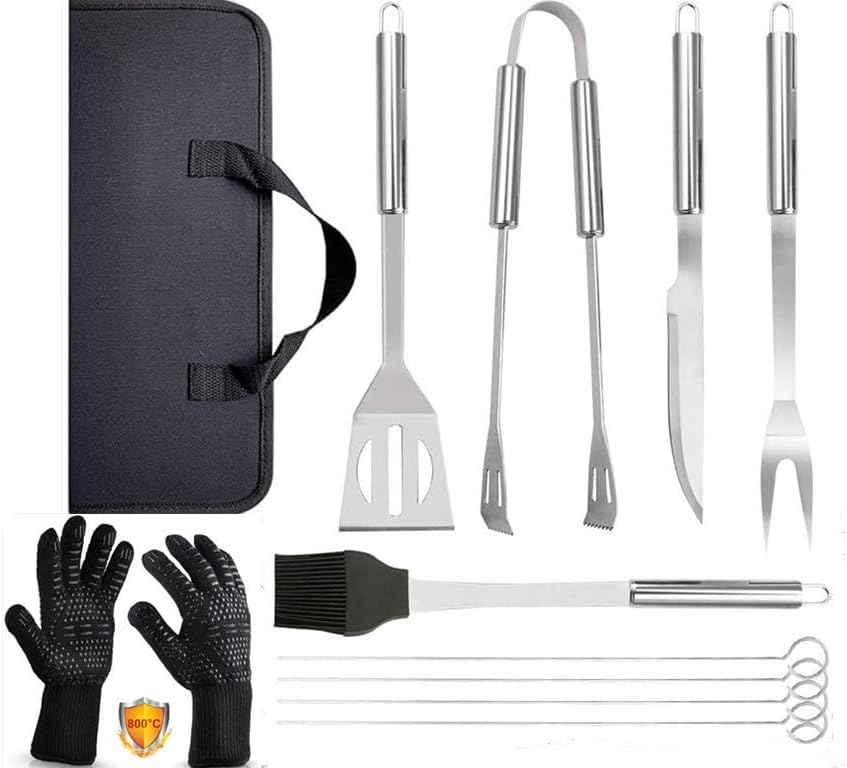 Amalan eu GrillbesteckSet 9 teilig +BBQ Grillhandschuhe Ofenhandschuhe Hitzebeständige bis zu 800 °