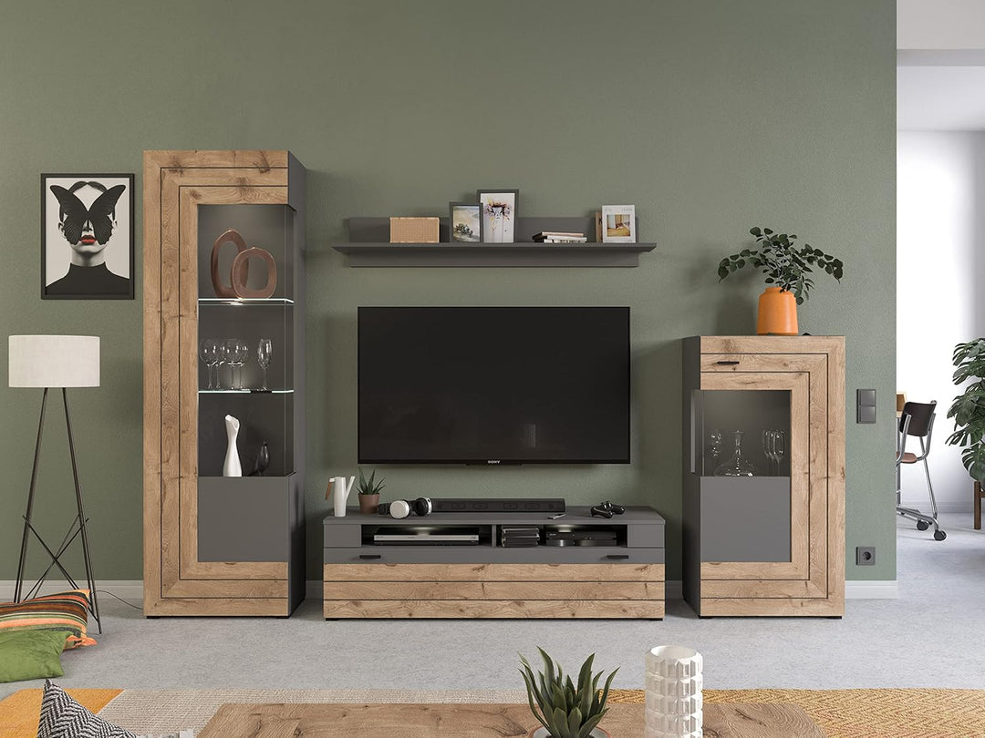 xonox.home Wohnzimmer Freno Wandboard Regal Wandregal Bücherregal in grau Nb.Ablagefläche Nox Oak Nb