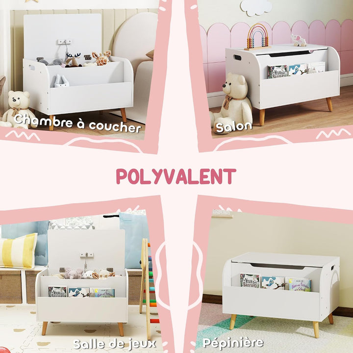 AIYAPLAY Spielzeugkiste mit Klappdeckel 60x40x43cm Weiss