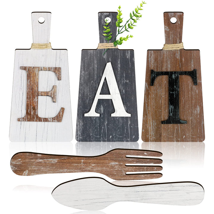 Schneidebrett Eat Schild Set Hängende Kunst Küche Eat Schild Gabel und Löffel Wand Dekoration Rustik