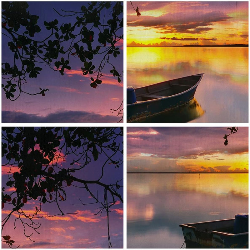 Bilder auf Leinwand 100x70cm Leinwandbild Boot Sonnenuntergang See Himmel Gross Wanddeko Bild Schlaf