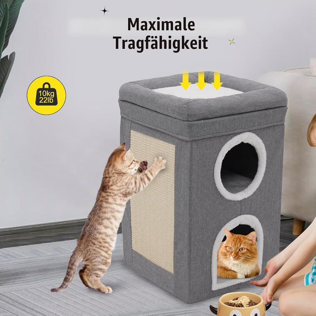 Siairo Katzenhaus Indoor, 3-stöckige Faltbares Katzenhöhle grosse Katzen, Katzenbetten für Indoor Ka