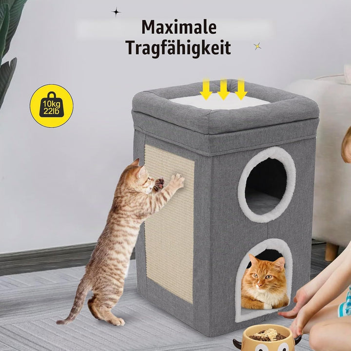 Siairo Katzenhaus Indoor, 3-stöckige Faltbares Katzenhöhle grosse Katzen, Katzenbetten für Indoor Ka