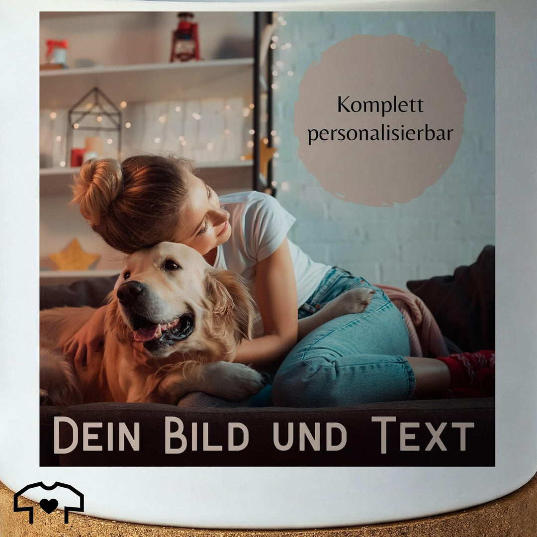 Tasse Untersetzer Kork - Foto Bild Geschenk I Dein Bild und Text - 330 ml - Weiss Matt - korkboden p