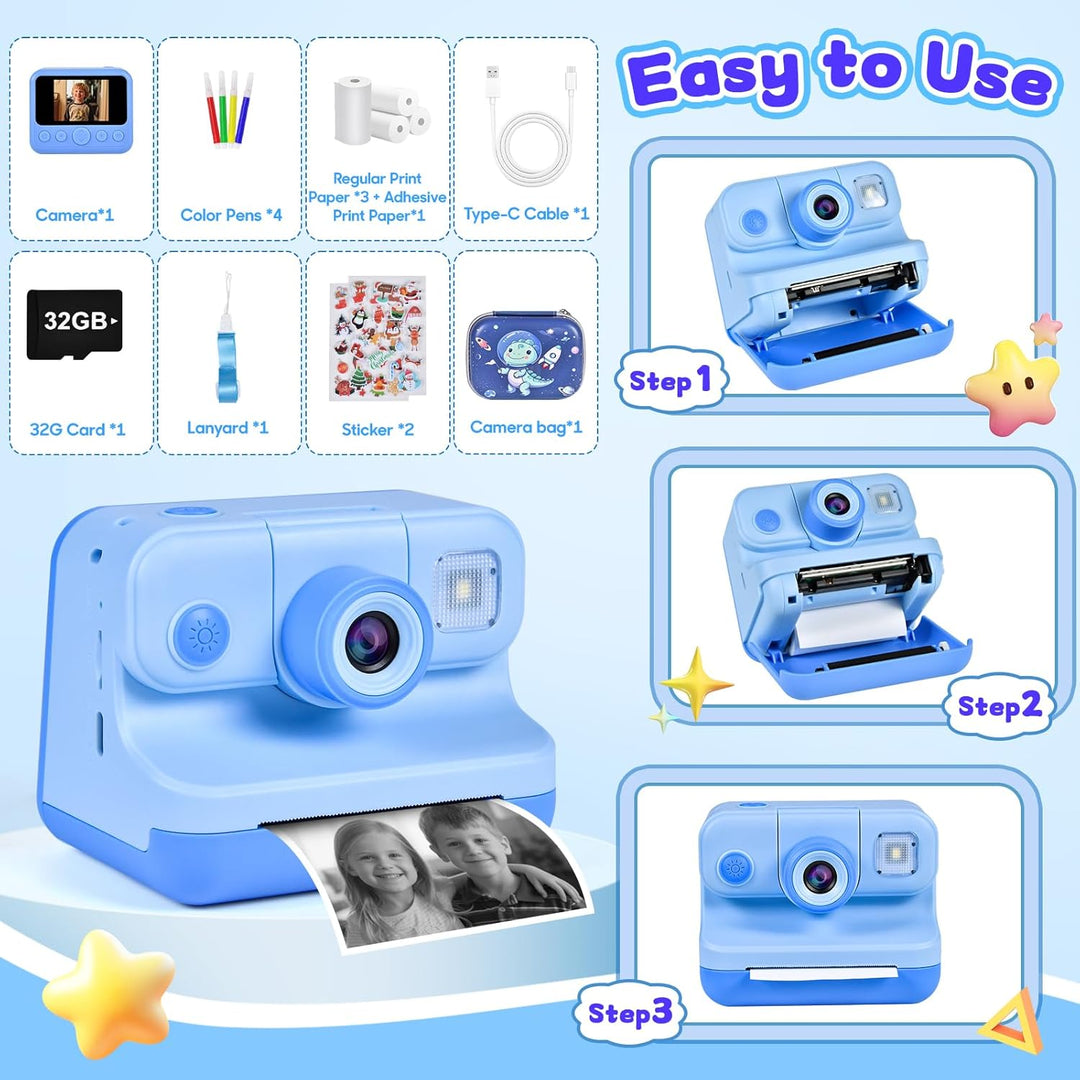 Sofortbildkamera Kinderkamera – 1080P 2,4 Zoll Digitalkamera Kinder Mit Kameratasche, 32GB Karte & D