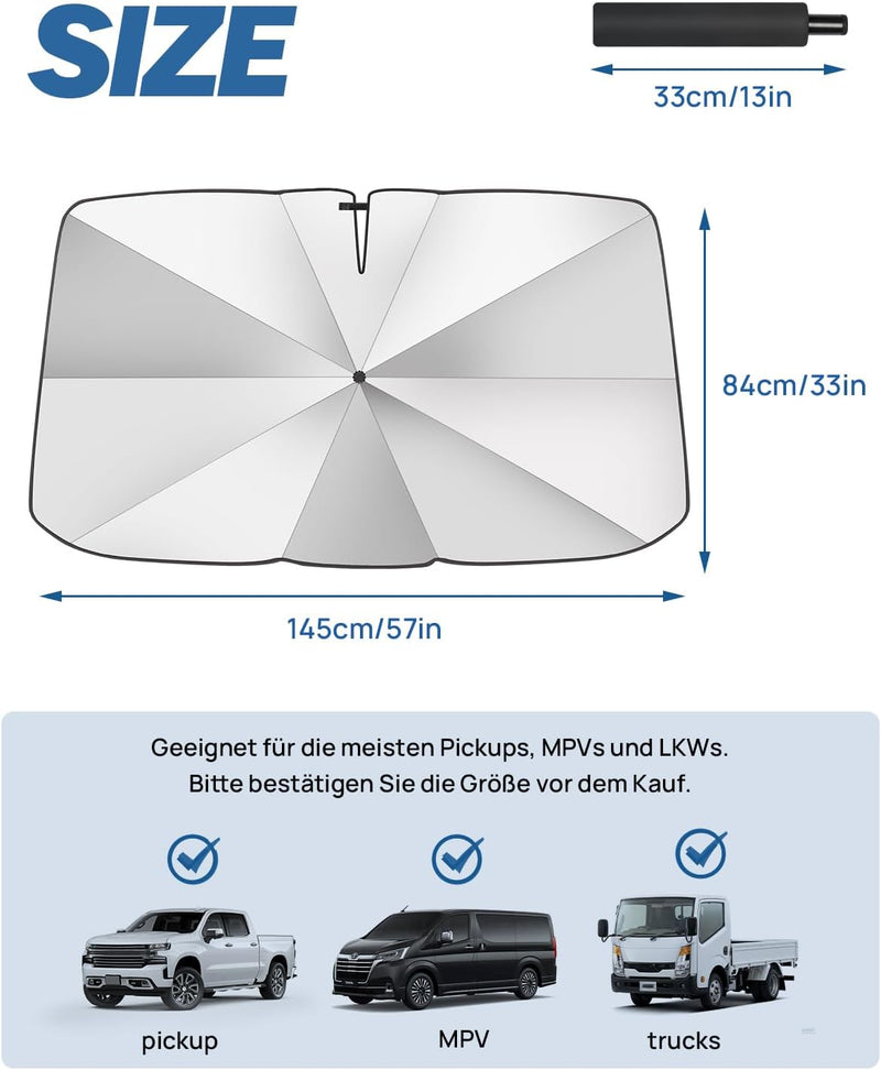 JOYTUTUS Sonnenschutz Auto Frontscheibe, [2024 Upgrade] 360°Drehbar Windschutzscheibe Sonnenschutz m