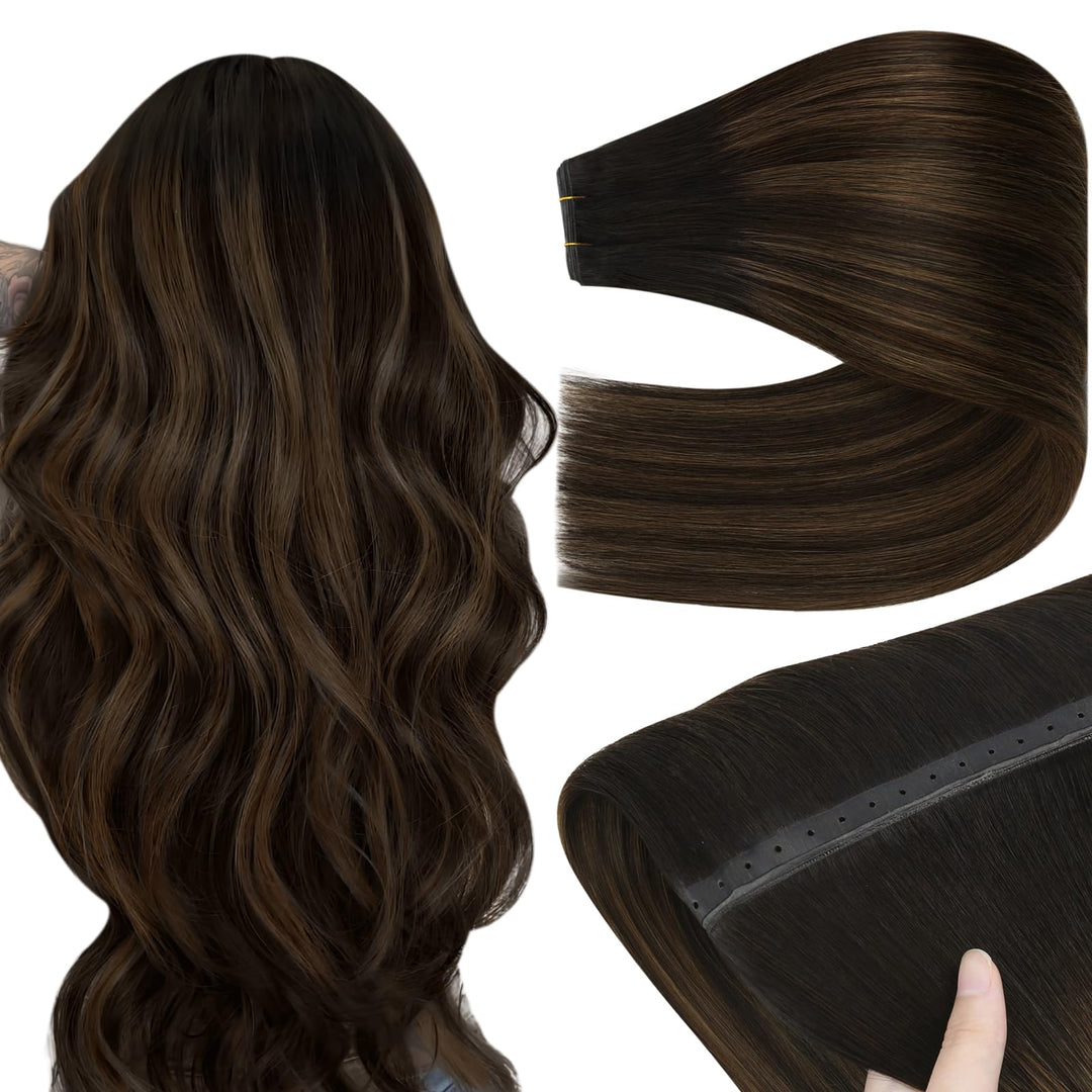 YoungSee 100g OVO Weft Extensions Echthaar Ombre 60 cm,Butterfly Weft Extensions Echthaar Dunkelbrau