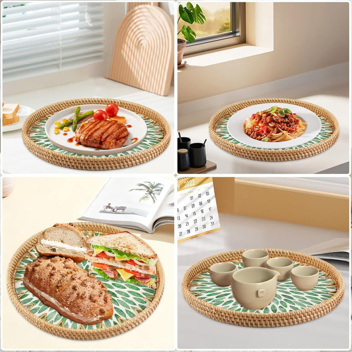 Rattan Serviertablett Rund Dekotablett 30CM Rundes Tablett | Mosaik Tablett Rund Handgewebtes Servie