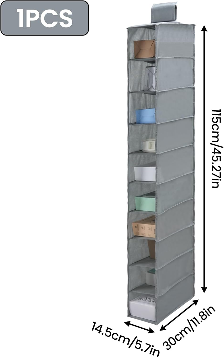 Hängeregal Stoff mit 10 Fächer, Zusammenklappbar Hängeaufbewahrun, Kleiderschrank Organizer, Ordnung