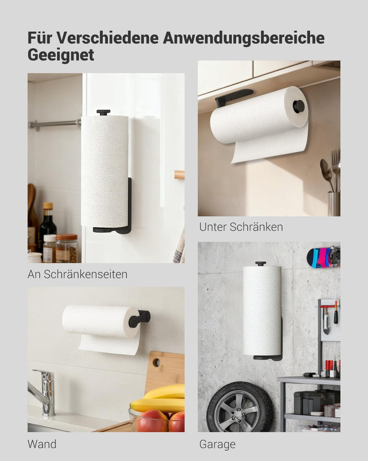 Swaitee Küchenrollenhalter ohne Bohren, Einhandbedienung Küchenrollenhalter Schwarz mit Dämpfungseff