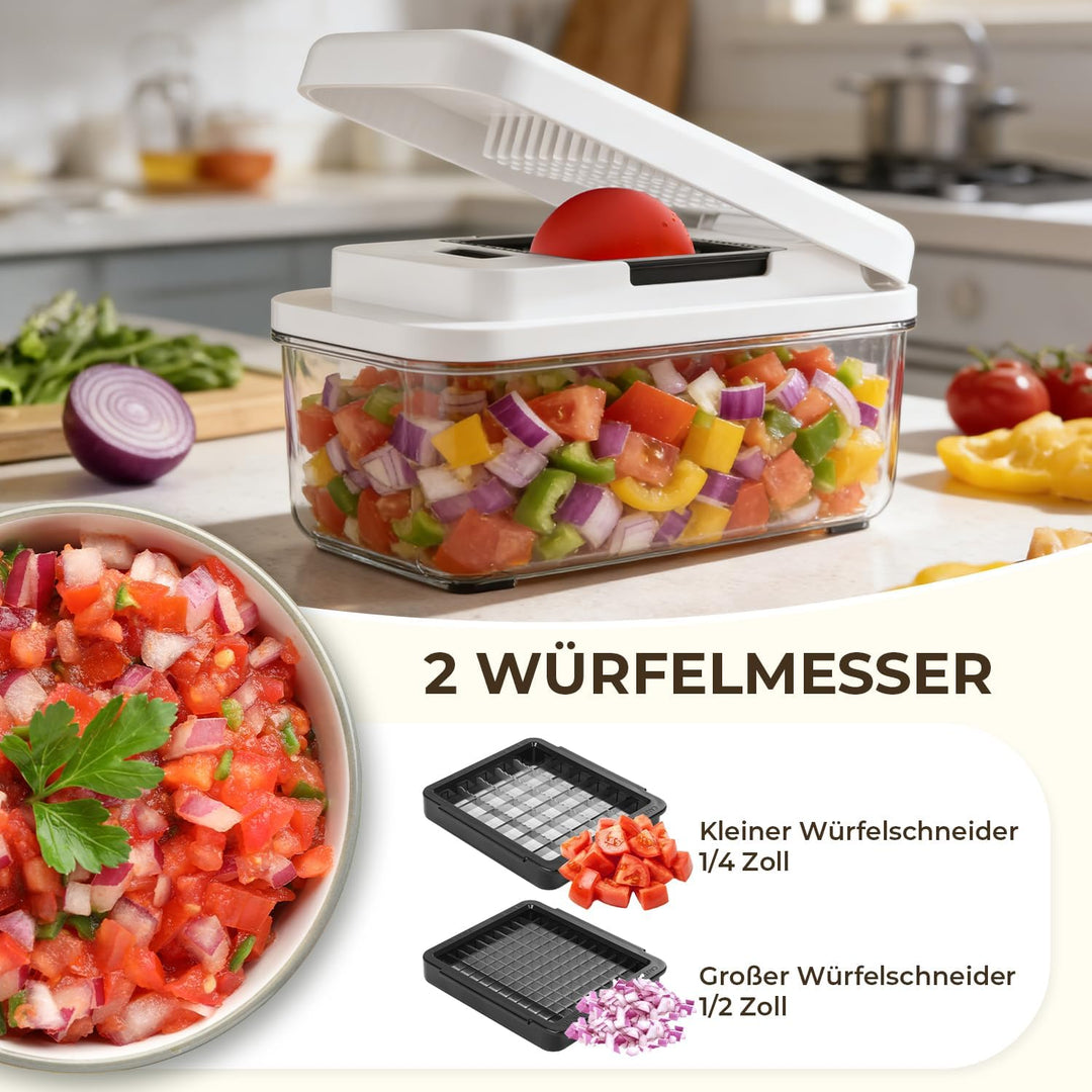 Gemüseschneider und Spiralschneider, Mandoline Gemüsehobel, Würfelschneider Zwiebelschneider, Reibe