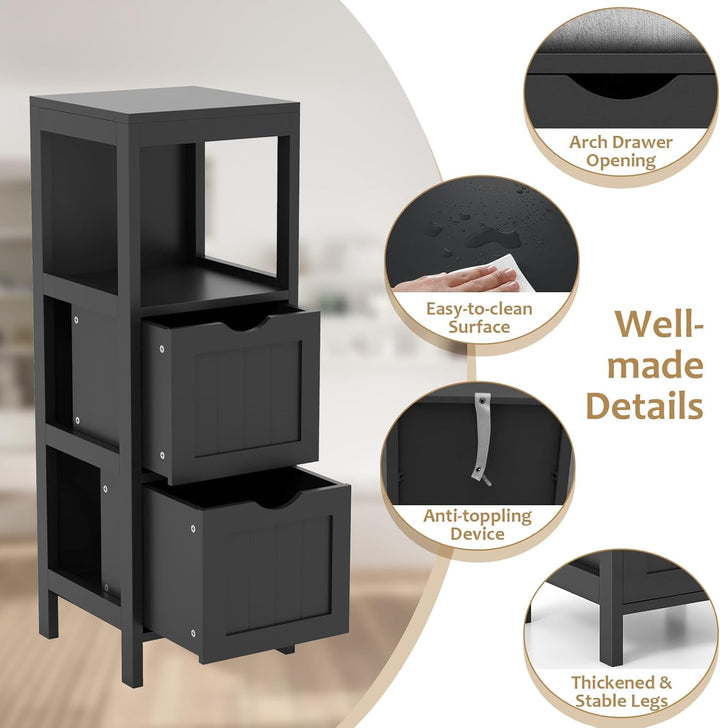 LIFEZEAL Badschrank Klein, Badezimmerschrank mit 2 Schubladen, Freistehender Badkommode Holz, Schmal