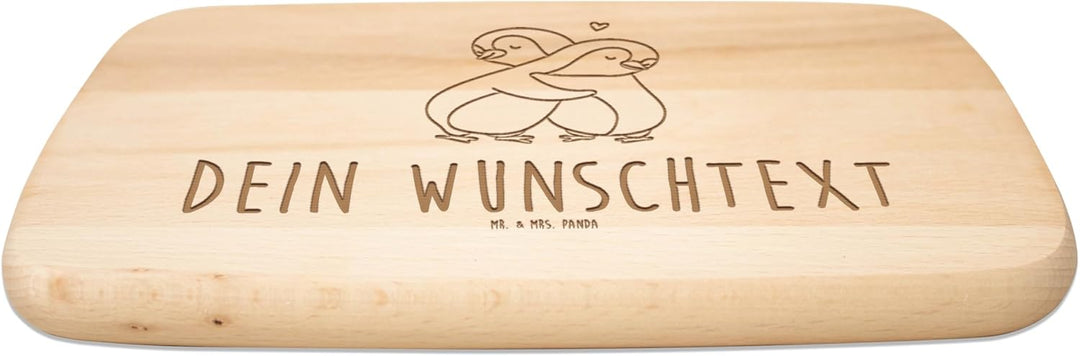Mr. & Mrs. Panda Personalisiertes Frühstücksbrett Pinguine Kuscheln - Personalisierte Geschenke, Jah