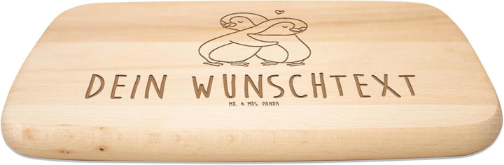Mr. & Mrs. Panda Personalisiertes Frühstücksbrett Pinguine Kuscheln - Personalisierte Geschenke, Jah