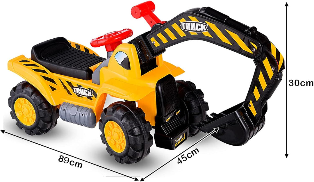 LIFEZEAL Sitzbagger für Sandspiel, Kinderbagger Rutscherfahrzeug mit Eingebautem Stauraum, Baustelle