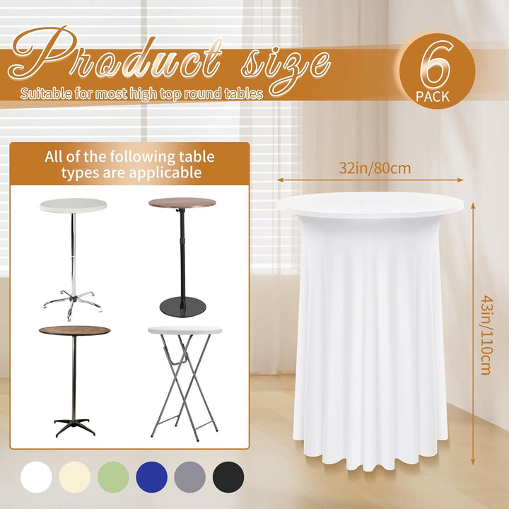 6 Packs Spandex Cocktail Tischdecke mit Röcken 80 x 110cm, weisser Stretch Cocktail Tisch für hohen