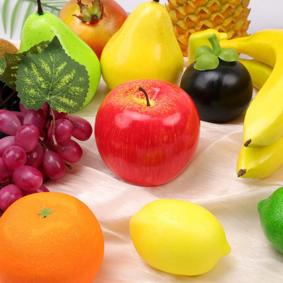 Meiwlong 13 PCS Künstliche Lebensecht Früchte Dekoration Haushalt Party Faux Kiefer Apfel Banane Tra