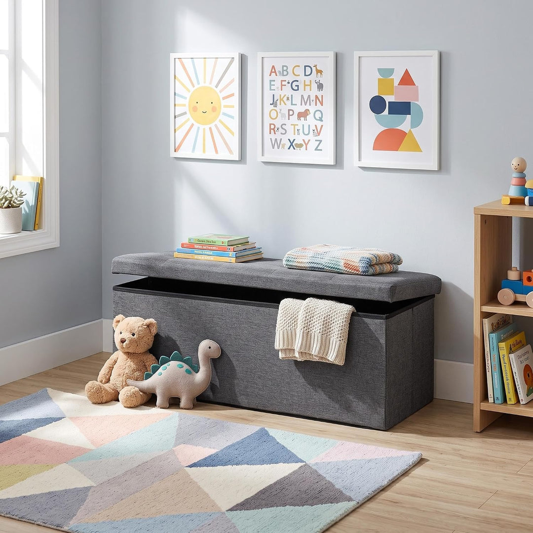 FurnitureR Bank für Kinderzimmer, Ottomane, Stauraum für Kinderspielzeug, Aufbewahrungstruhe innen m