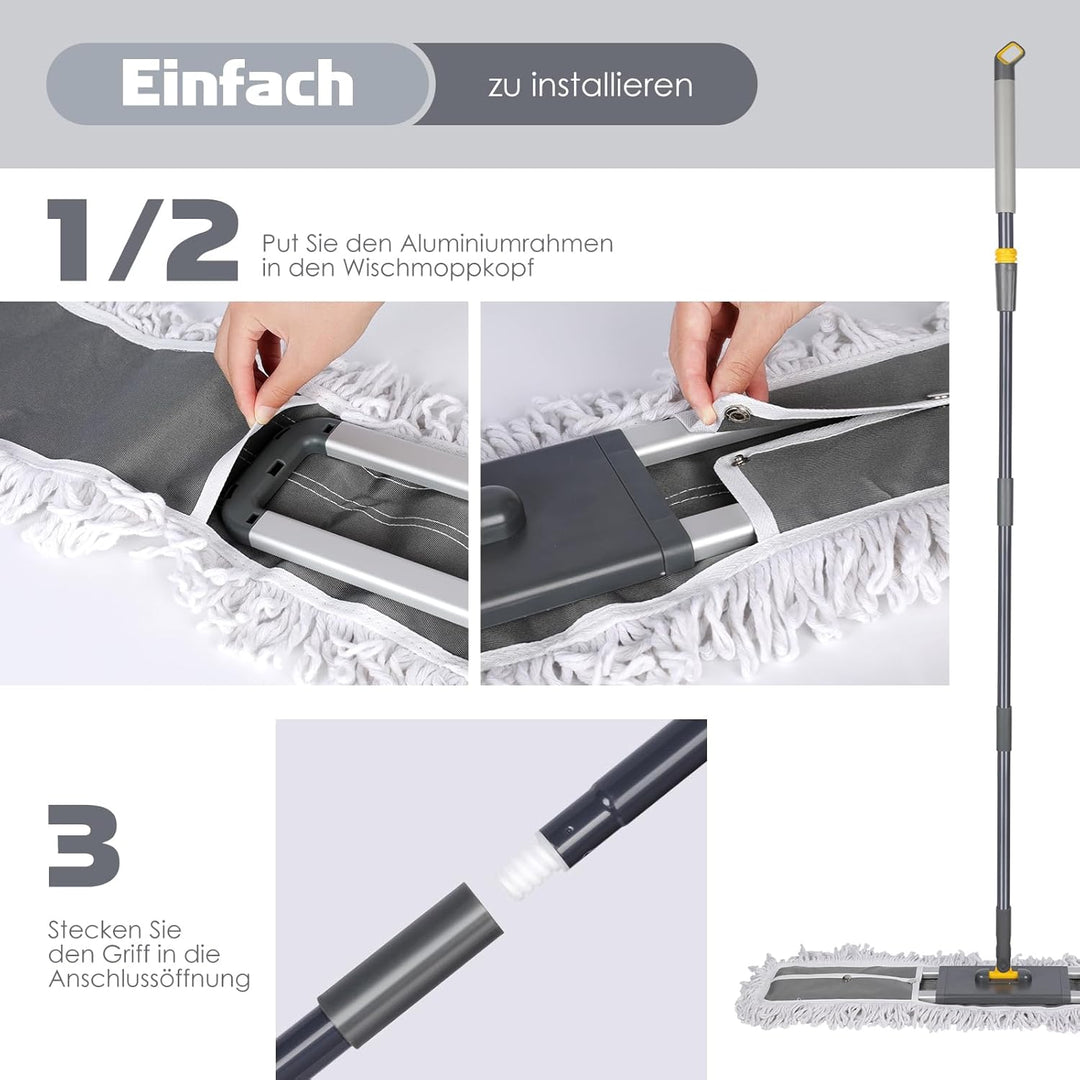 Myiosus Flacher Bodenwischer, Gross Wischmopp mit 154cm Verstellbar Edelstahlgriff, Floor Mop für Ha