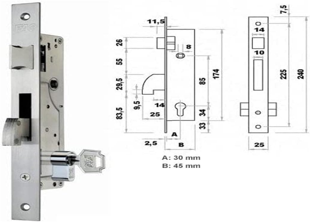 Fac M107078 Türschloss mit Haken, Metall, für Türklinke, 7003 30–05