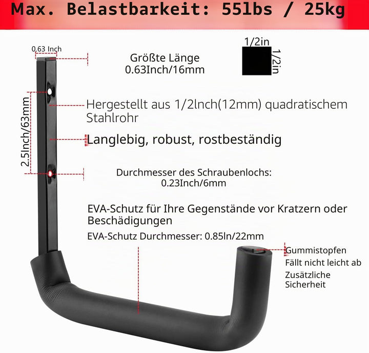 8 Stück Garagen-Aufbewahrungshaken, 25,4 cm, robuste Leiter-Aufhänger, schwere Wandmontage, Allzweck