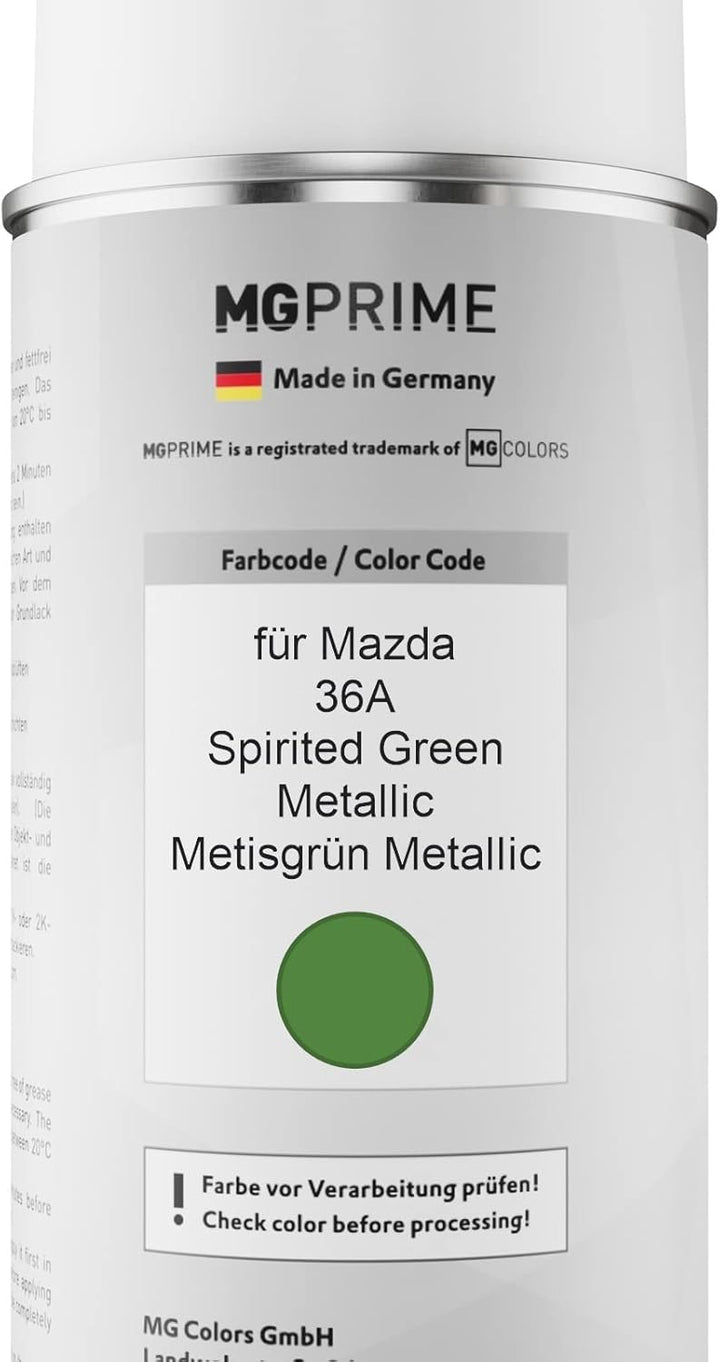 MG PRIME Autolack Sprühdosen Set für Mazda 36A Spirited Green Metallic/Metisgrün Metallic Basislack