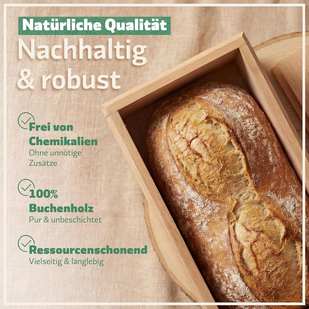 HOLZBROTZAUBER 30cm Brotbackform aus Buchenholz - Brot selber backen Backform - integrierter Trennst