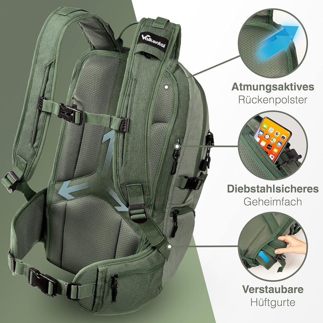 Valkental - Innovativer Rucksack mit perfekter Aufteilung (22L) Erweiterbares Volumen (Kein Schwitze