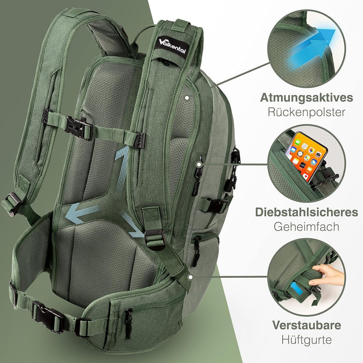 Valkental - Innovativer Rucksack mit perfekter Aufteilung (22L) Erweiterbares Volumen (Kein Schwitze