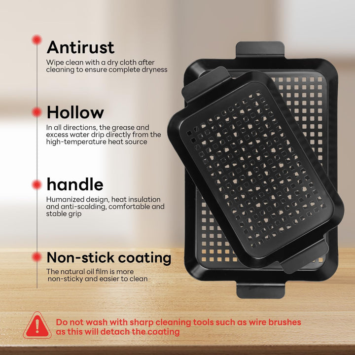 Outdoor-Grillplatte, 2-in-1 schwarzes Grill-Teller-Set, hitzebeständige Edelstahl-Grillplatte
