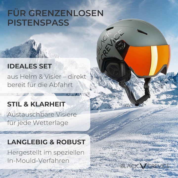 Black Crevice Ersatzvisier mit Vollschutz I Skihelm-Ersatzvisier Skihelm Modell: Vail I Anti-Fog-Bes