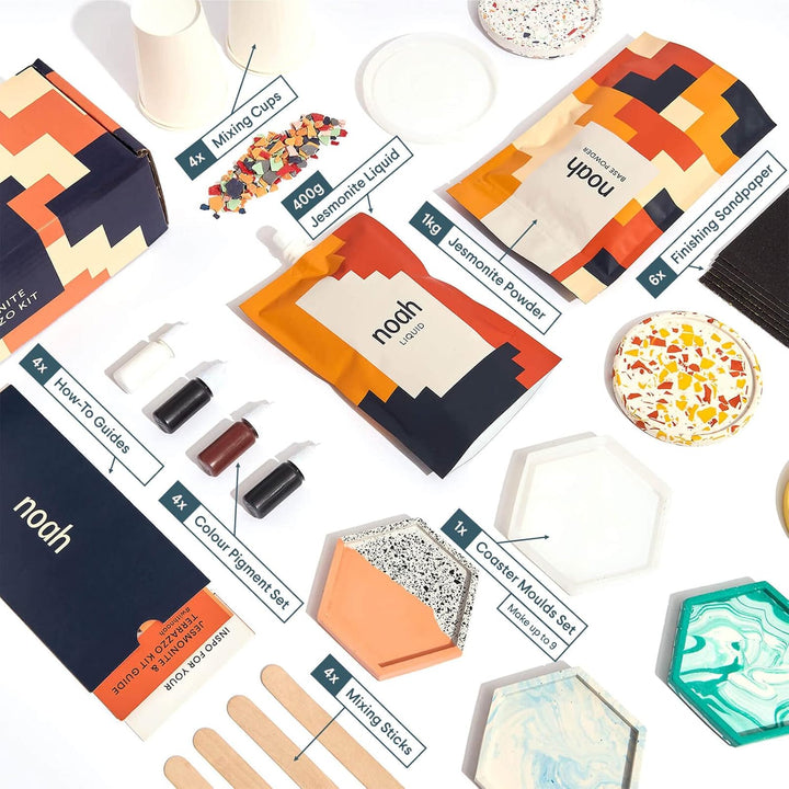 noah Jesmonite & Terrazzo Starterkit - Enthält Silikonformen, Farben, Handschuhe, Schleifpapier, Bec