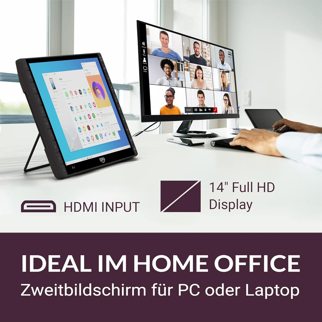 XORO PTL 1400 V2 - 14 Zoll Tragbarer FullHD DVB-T/T2 Fernseher mit eingebauten Akku, HDMI IN, USB 2.