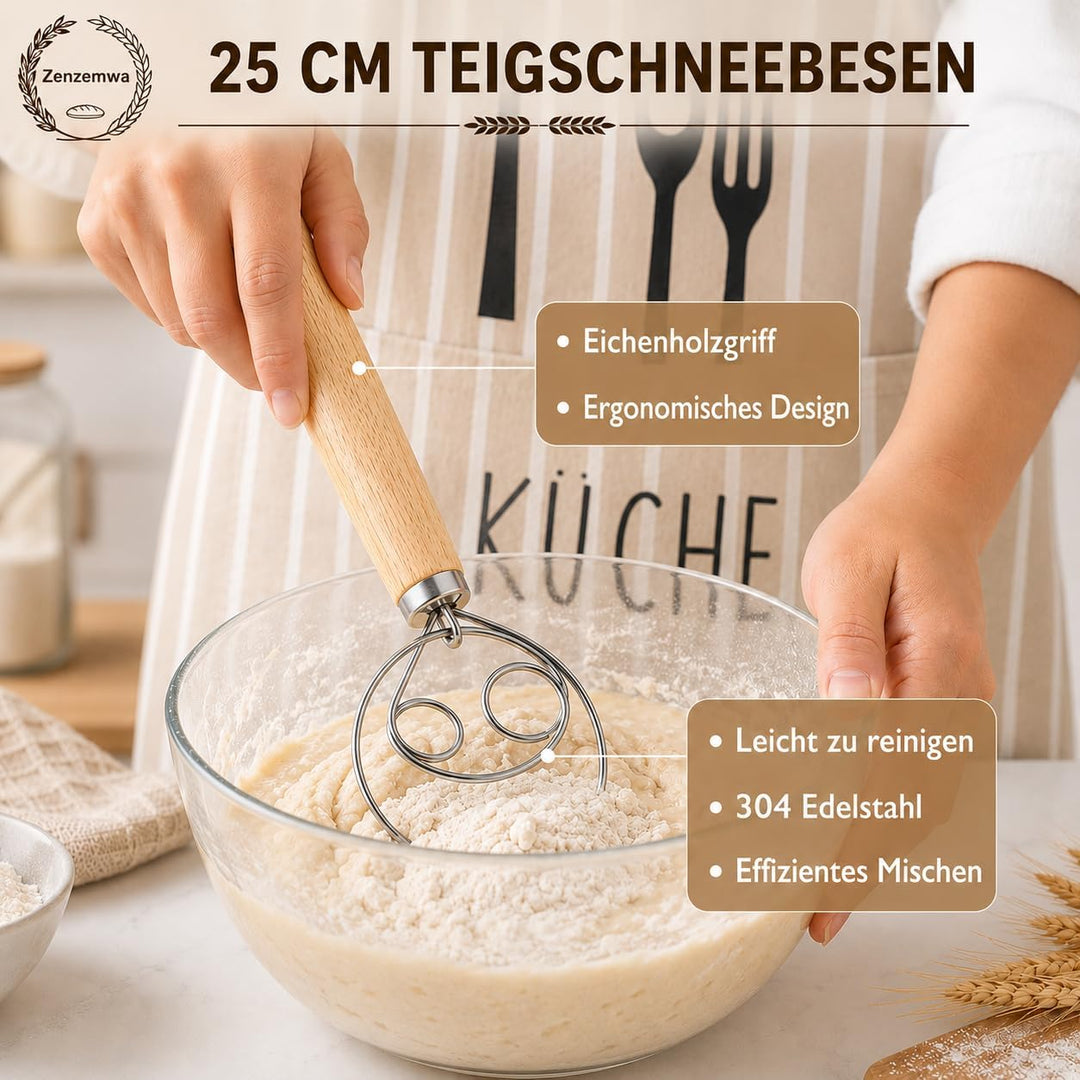 Brot Gärkorb Set, Gärkörbchen zum Brotbacken,2 Gärkorb (25cm Ovale & 23cm Runde), 700ML Sauerteig Gl