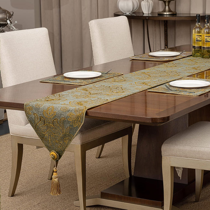 Tischläufer mit Quasten, Jacquard Tischdecke für Esstisch Urlaub Party Wohnzimmer Dekoration (33x228