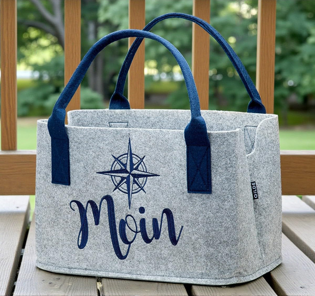 GILDE Filz Tasche Einkaufstasche Filztasche Moin mit Windrose hellgrau, 40x25x26cm