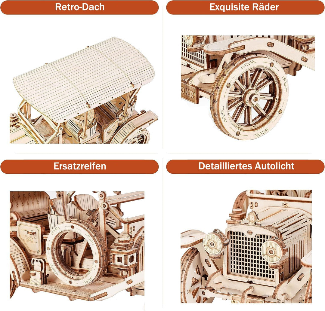 ROKR 3D Puzzle Holzpuzzle Modellbau Car Holzbausatz Holzmodelle Bausätze Erwachsene Oldtimer, Vintag