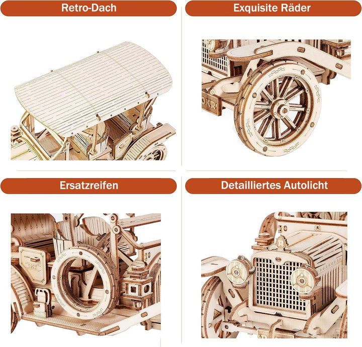ROKR 3D Puzzle Holzpuzzle Modellbau Car Holzbausatz Holzmodelle Bausätze Erwachsene Oldtimer, Vintag