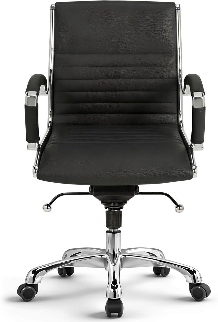 VERSEE Premium Echt-Leder Bürostuhl Montreal in Schwarz - Ergonomischer Designstuhl für Büro und Hom