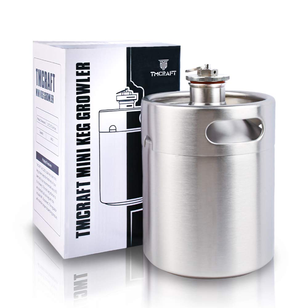 TMCRAFT 2 Liter Mini Growler Keg, tragbares Edelstahl-Bierfass mit sechskantem Spiraldeckel für Haus