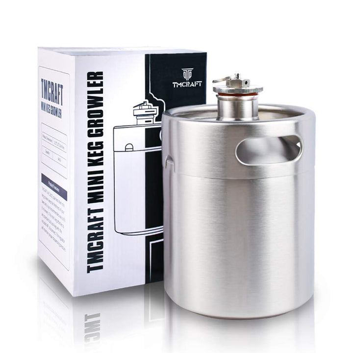 TMCRAFT 2 Liter Mini Growler Keg, tragbares Edelstahl-Bierfass mit sechskantem Spiraldeckel für Haus